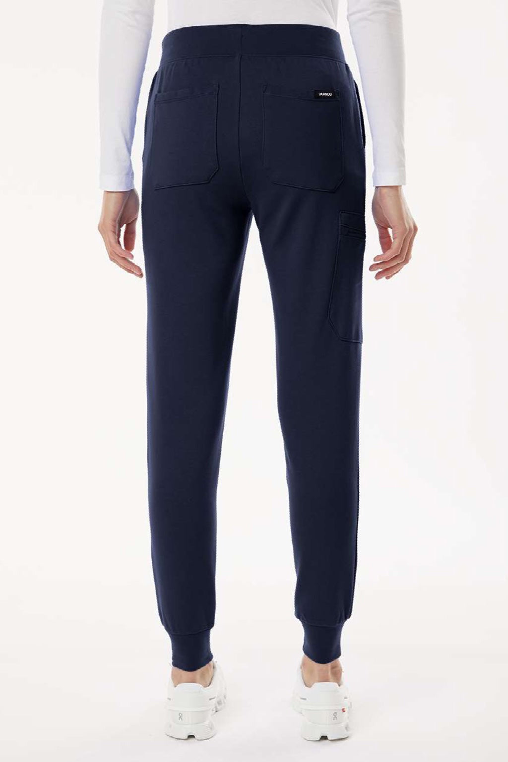 Jaanuu W40001/W40001P Unisex Rubi Ultrasoft Scrub Jogger Pants Midnight Navy Blue Model Back
