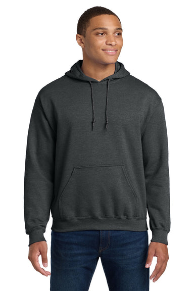 Gildan 18500 Mens Pill Resistant Hooded Sweatshirt Hoodie w/ Pouch Pocket Fan Heather Charcoal Grey Model Front