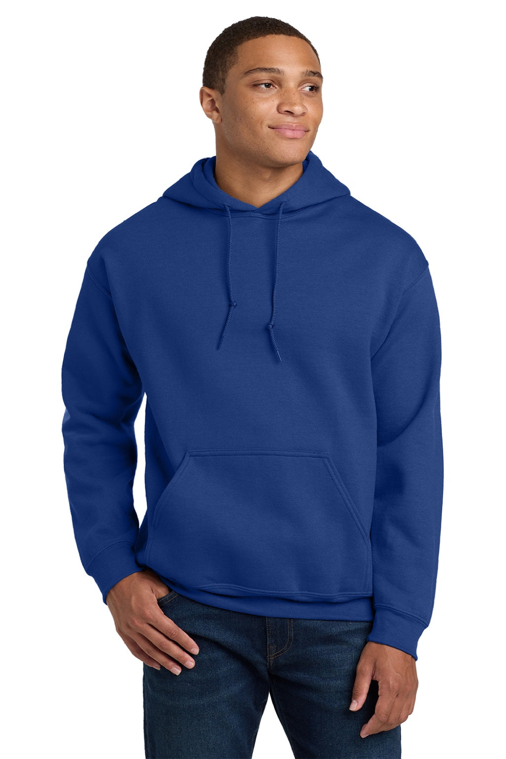 Gildan 18500 Mens Pill Resistant Hooded Sweatshirt Hoodie w/ Pouch Pocket Fan Deep Royal Blue Model Front