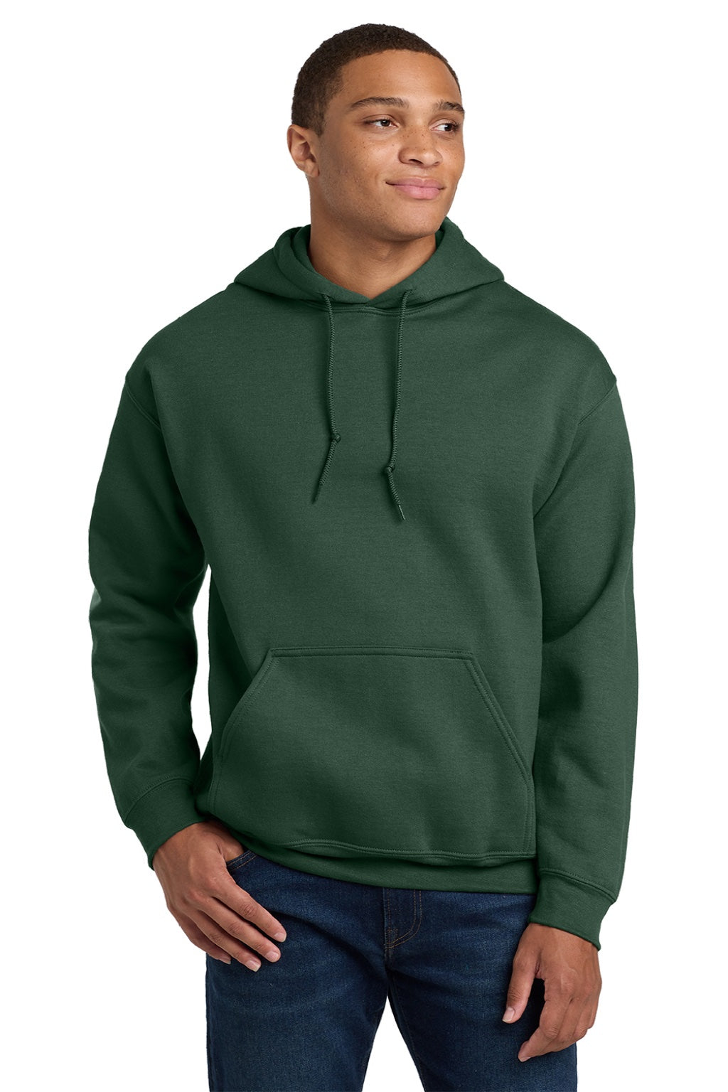 Gildan 18500 Mens Pill Resistant Hooded Sweatshirt Hoodie w/ Pouch Pocket Fan Dark Green Model Front
