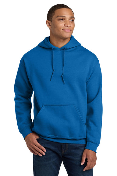 Gildan 18500 Mens Pill Resistant Hooded Sweatshirt Hoodie w/ Pouch Pocket Neon Blue Model Front