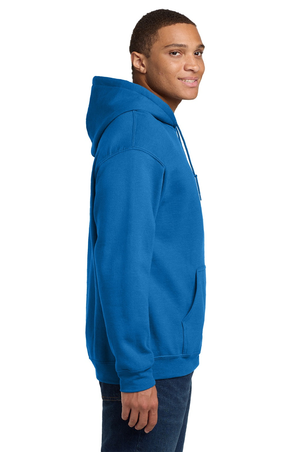 Gildan 18500 Mens Pill Resistant Hooded Sweatshirt Hoodie w/ Pouch Pocket Neon Blue Model Side