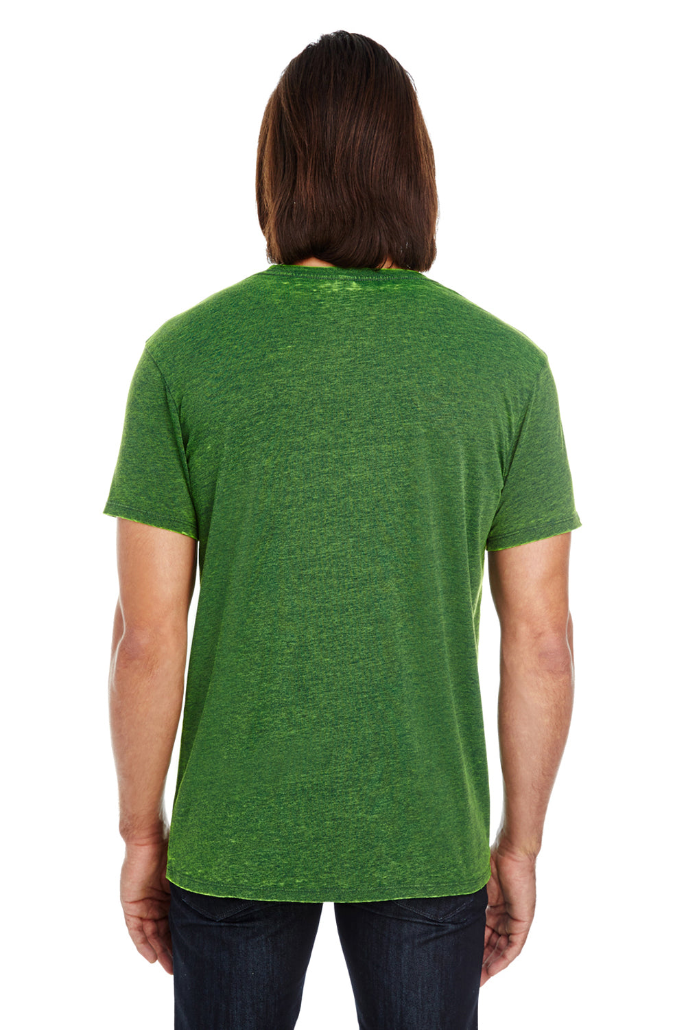 Threadfast Apparel 115A Mens Cross Dye Short Sleeve Crewneck T-Shirt Emerald Green Model Back