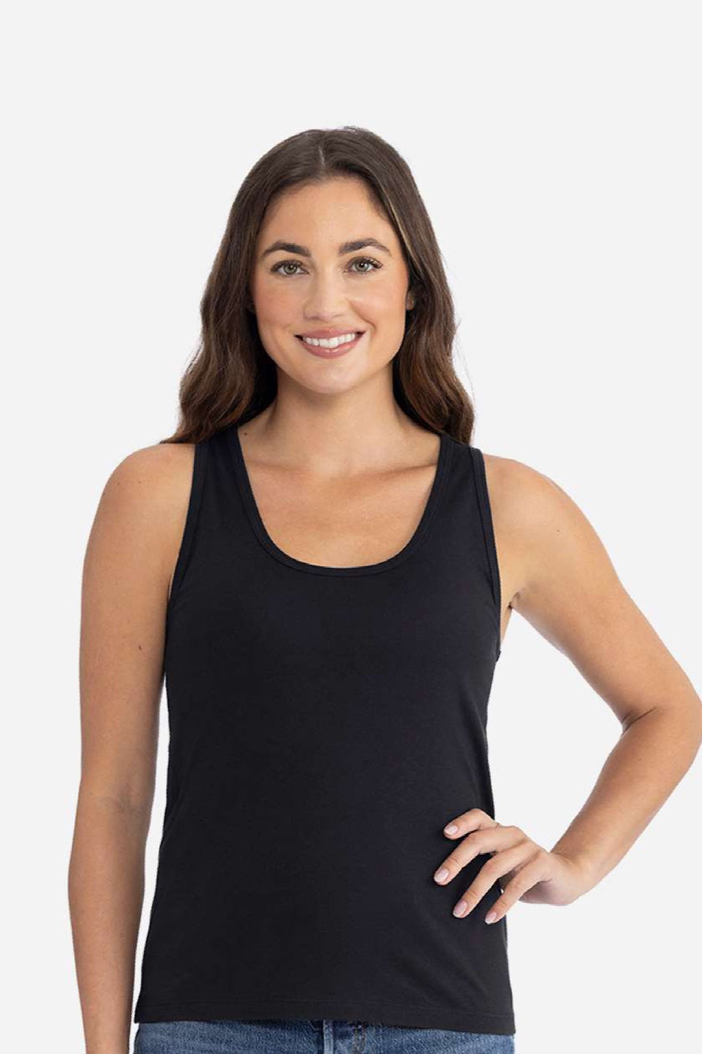 Next Level 3933 Womens Tank Top Black Model Front