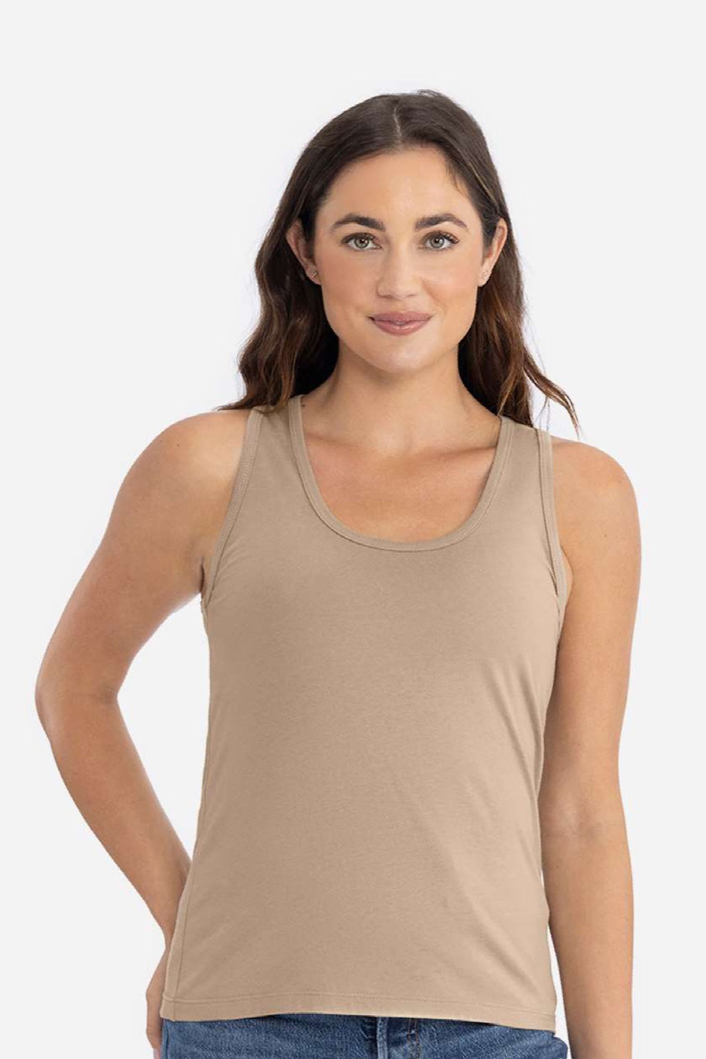 Next Level 3933 Womens Tank Top Tan Model Front