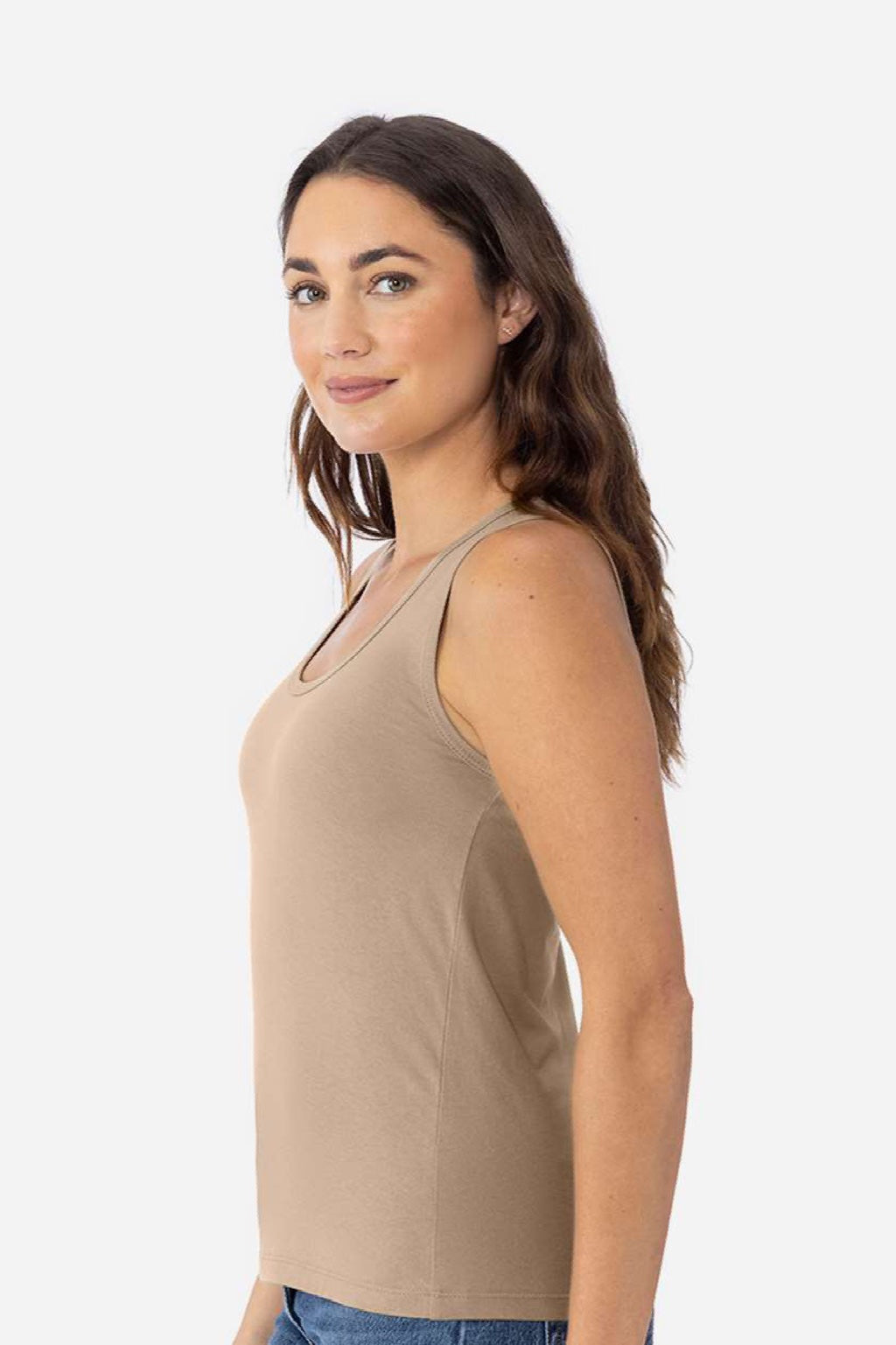 Next Level 3933 Womens Tank Top Tan Model Side