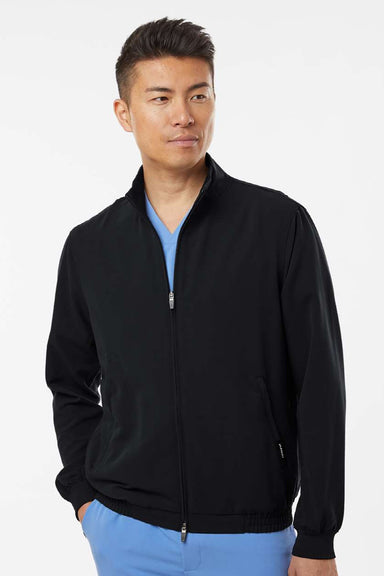 Jaanuu M60001 Unisex Wolfe Everyday 6 Pocket Full Zip Scrub Jacket Black Model Front