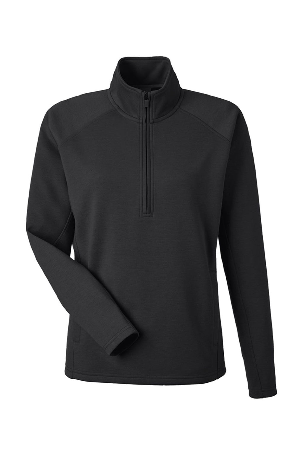 J America 8754 Womens Apex Fleece 1/4 Zip Sweatshirt w/ Pockets Black Flat Front