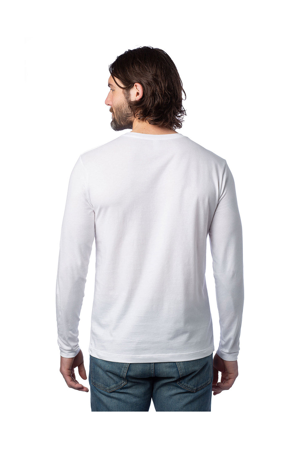 Alternative 1170C1 Mens Go-To Long Sleeve Crewneck T-Shirt White Model Back