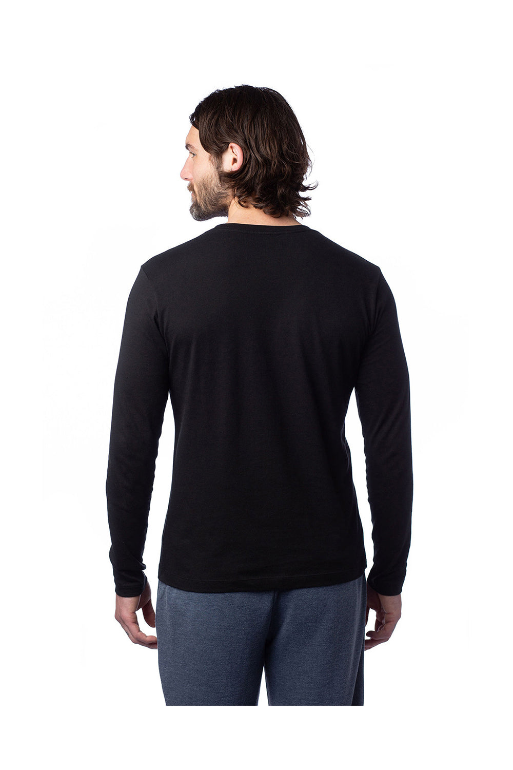 Alternative 1170C1 Mens Go-To Long Sleeve Crewneck T-Shirt Black Model Back