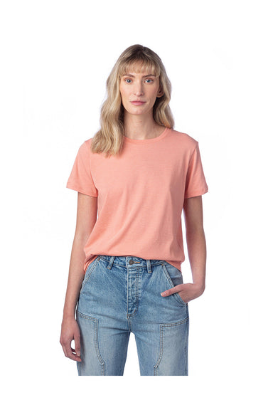 Alternative 1172CV Womens Her Go-To CVC Short Sleeve Crewneck T-Shirt Heather Sunset Coral Model Front