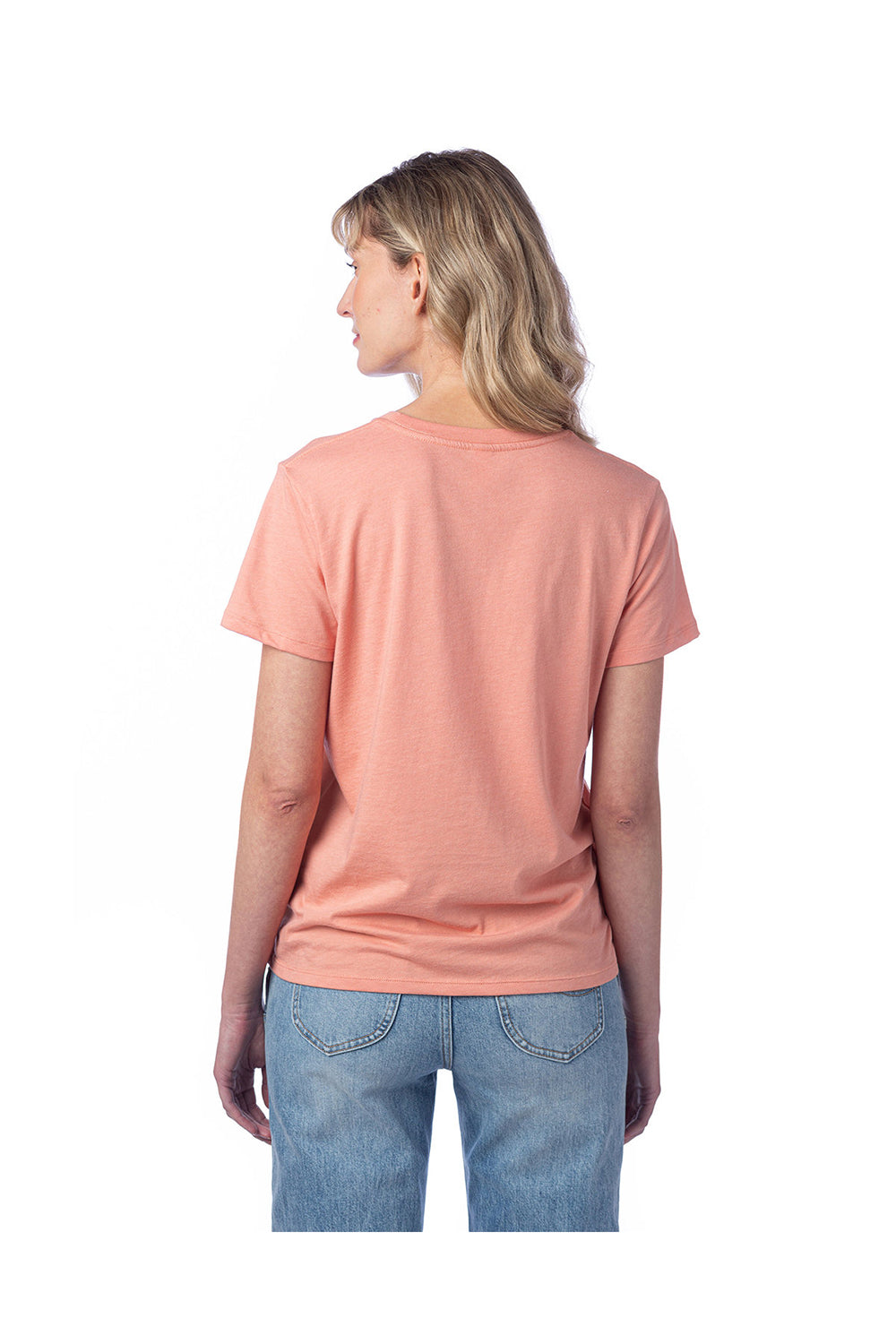 Alternative 1172CV Womens Her Go-To CVC Short Sleeve Crewneck T-Shirt Heather Sunset Coral Model Back