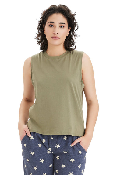 Alternative 1174 Womens Go To Crop Muscle Tank Top Military Green Model Front