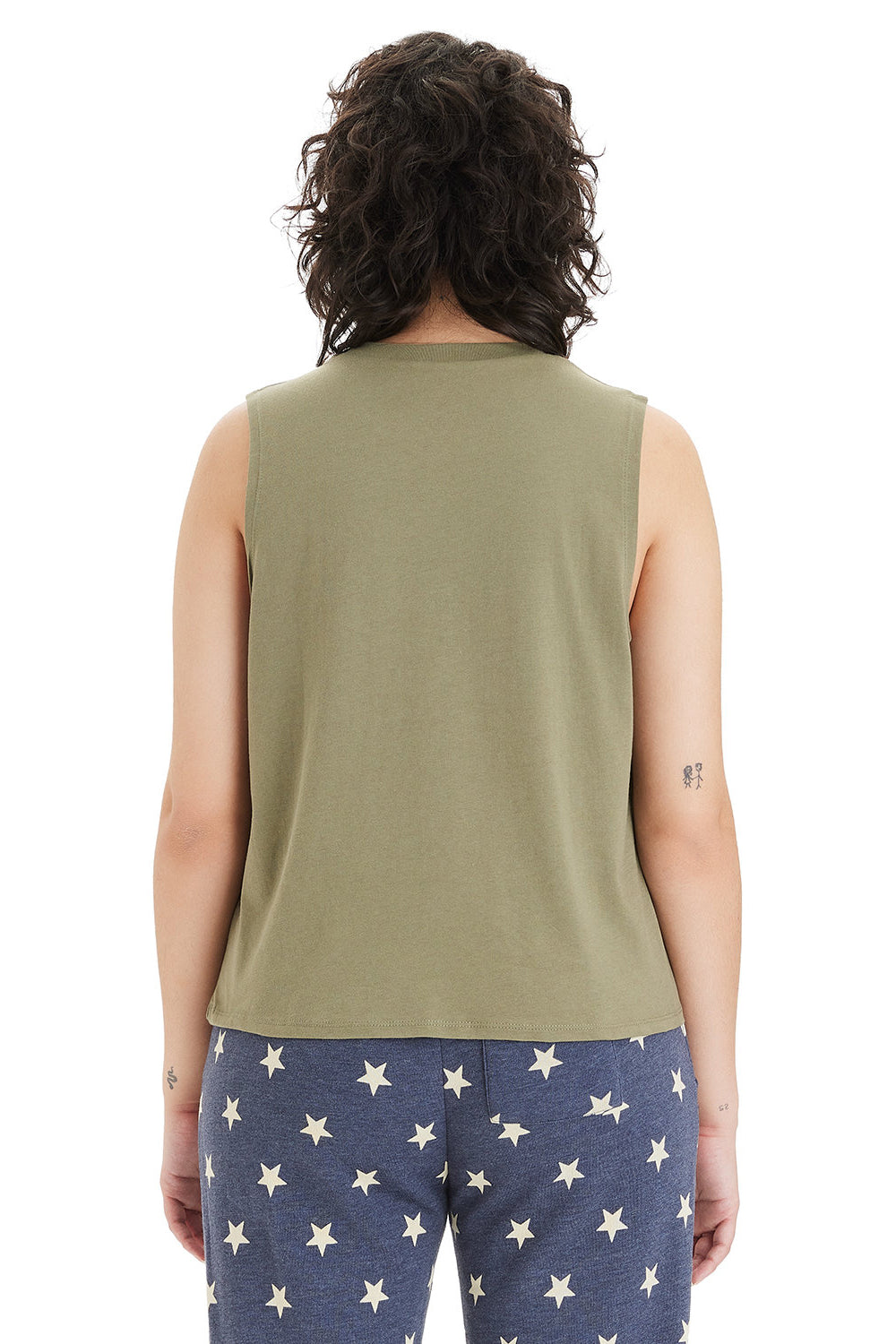 Alternative 1174 Womens Go To Crop Muscle Tank Top Military Green Model Back