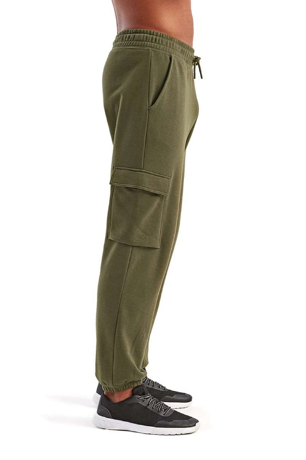 TriDri TD604 Mens Riley Cargo Jogger Sweatpants Olive Green Model Side