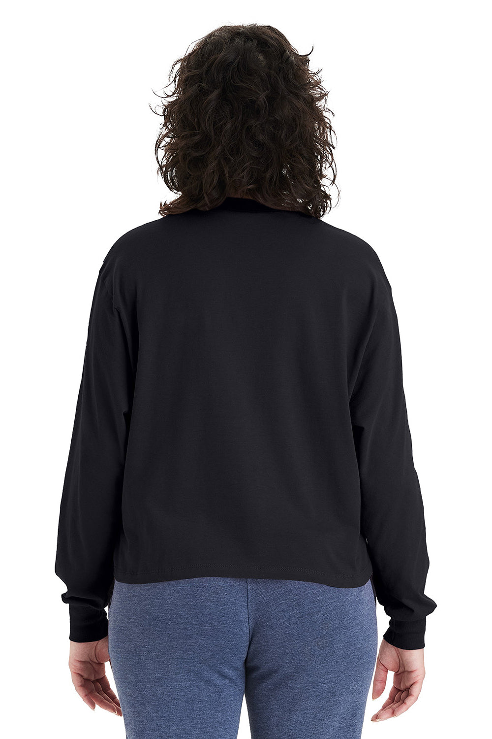 Alternative 1176 Womens Cropped Long Sleeve Crewneck T-Shirt Black Model Back