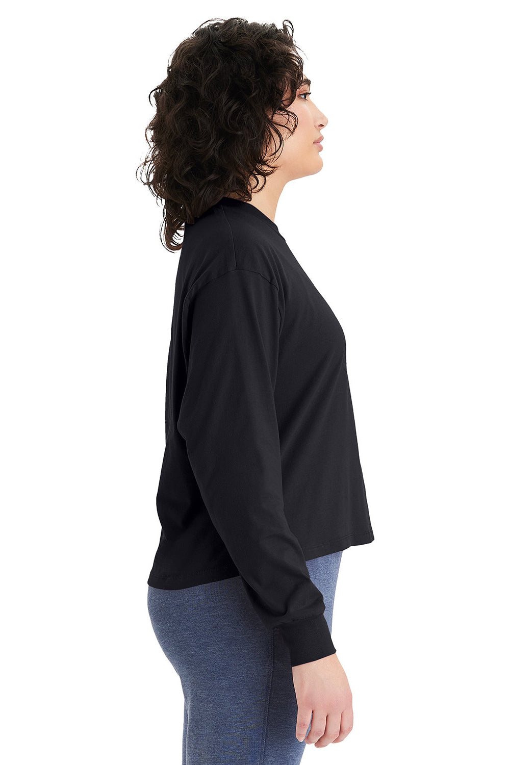 Alternative 1176 Womens Cropped Long Sleeve Crewneck T-Shirt Black Model Side
