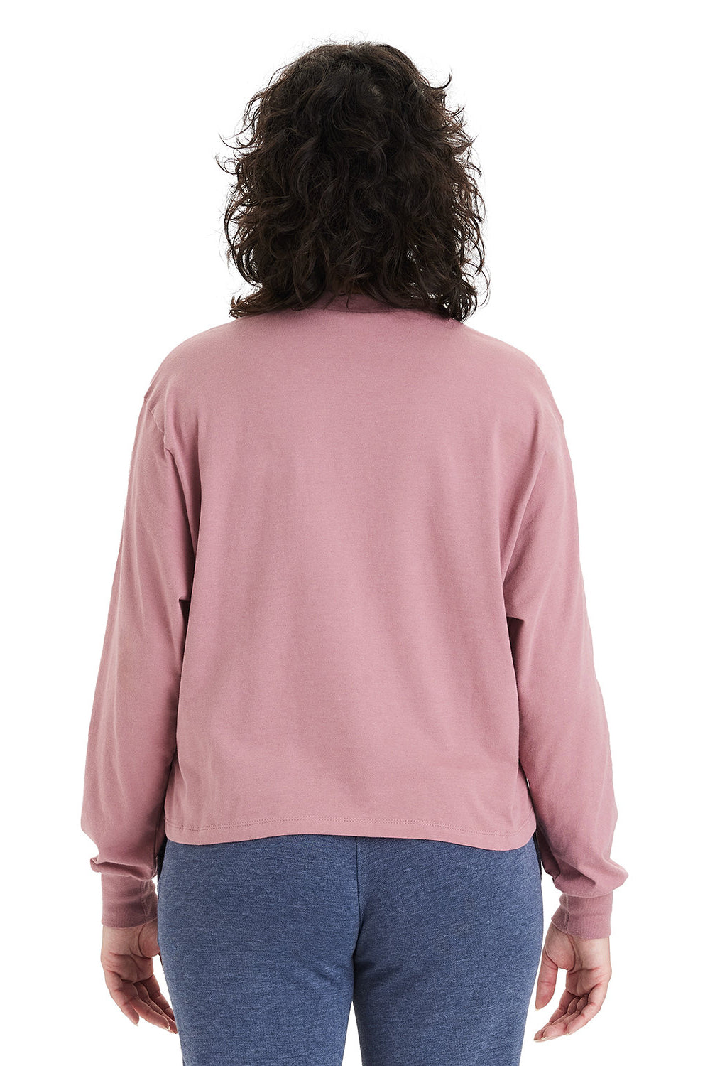 Alternative 1176 Womens Cropped Long Sleeve Crewneck T-Shirt Whiskey Rose Model Back