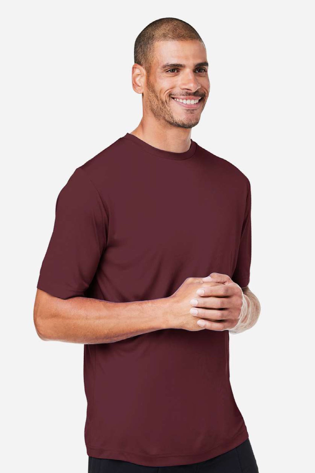 Core 365 CE10 Mens Capital Performance Short Sleeve Crewneck T-Shirt Burgundy Model Side