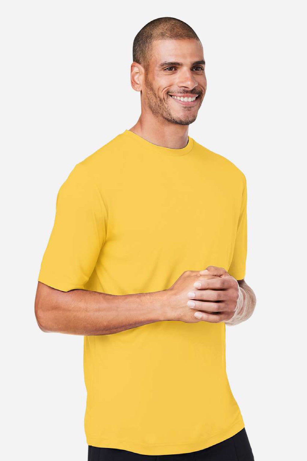 Core 365 CE10 Mens Capital Performance Short Sleeve Crewneck T-Shirt Campus Gold Model Side