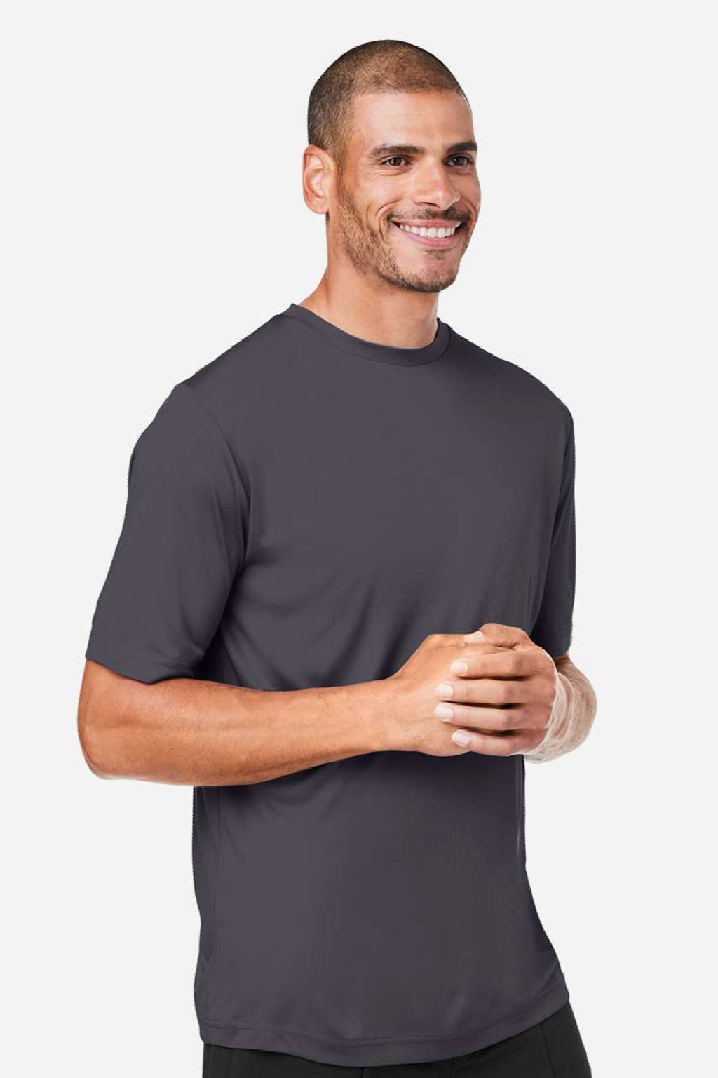 Core 365 CE10 Mens Capital Performance Short Sleeve Crewneck T-Shirt Carbon Grey Model Side