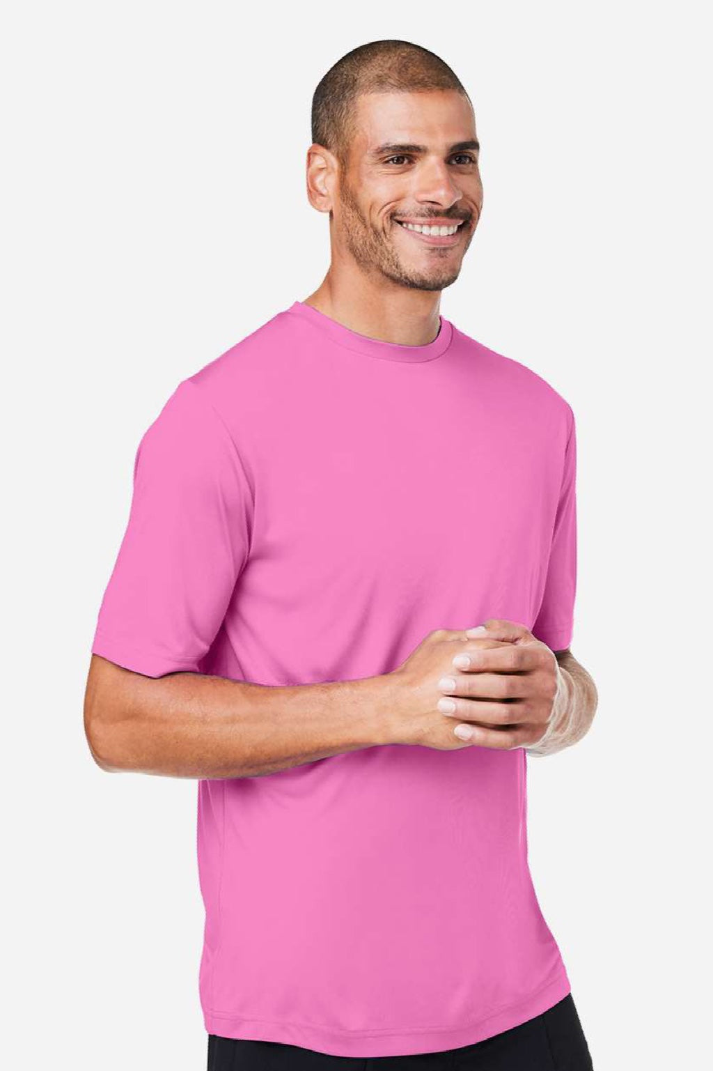 Core 365 CE10 Mens Capital Performance Short Sleeve Crewneck T-Shirt Charity Pink Model Side