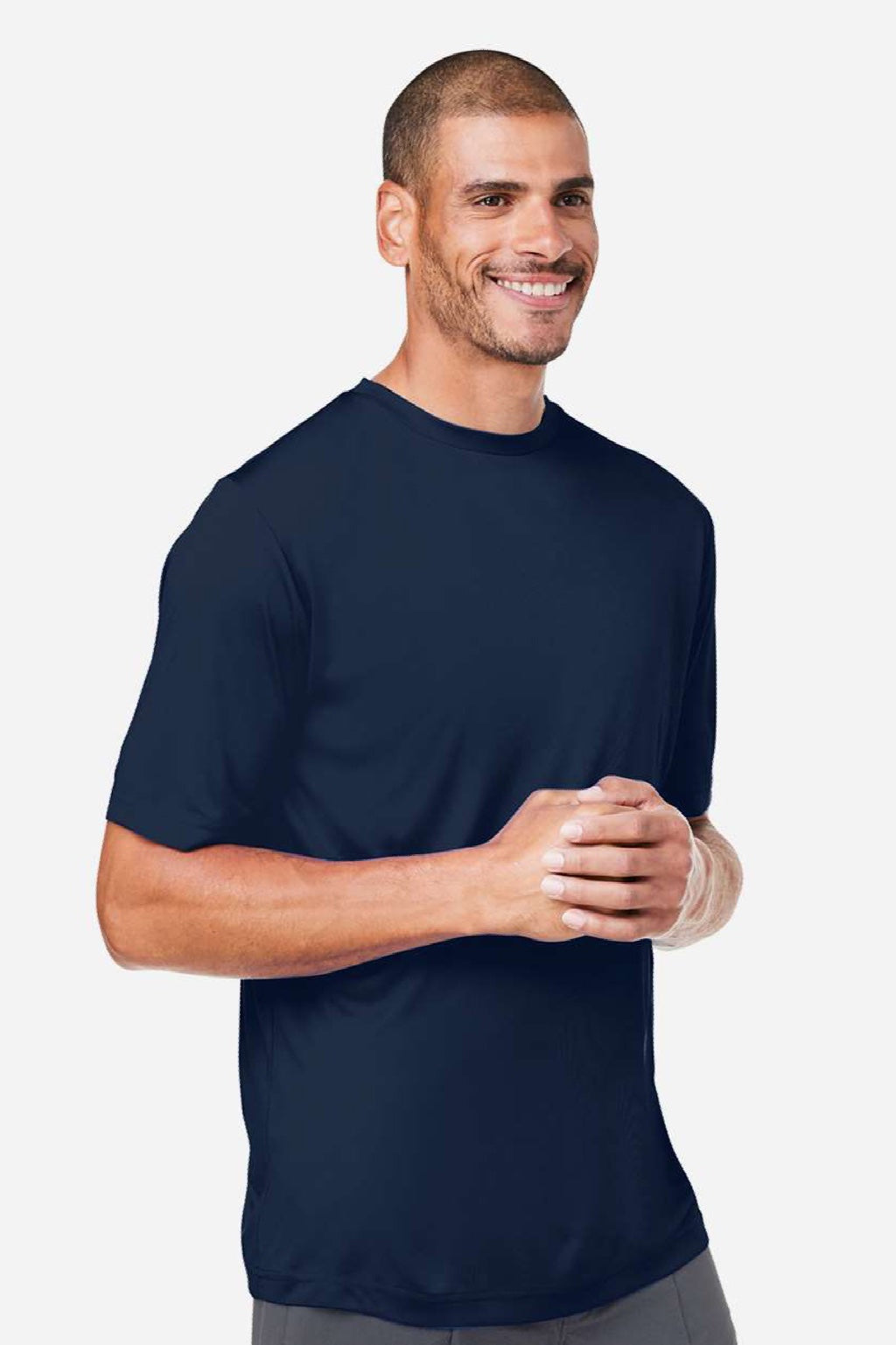 Core 365 CE10 Mens Capital Performance Short Sleeve Crewneck T-Shirt Classic Navy Blue Model Side