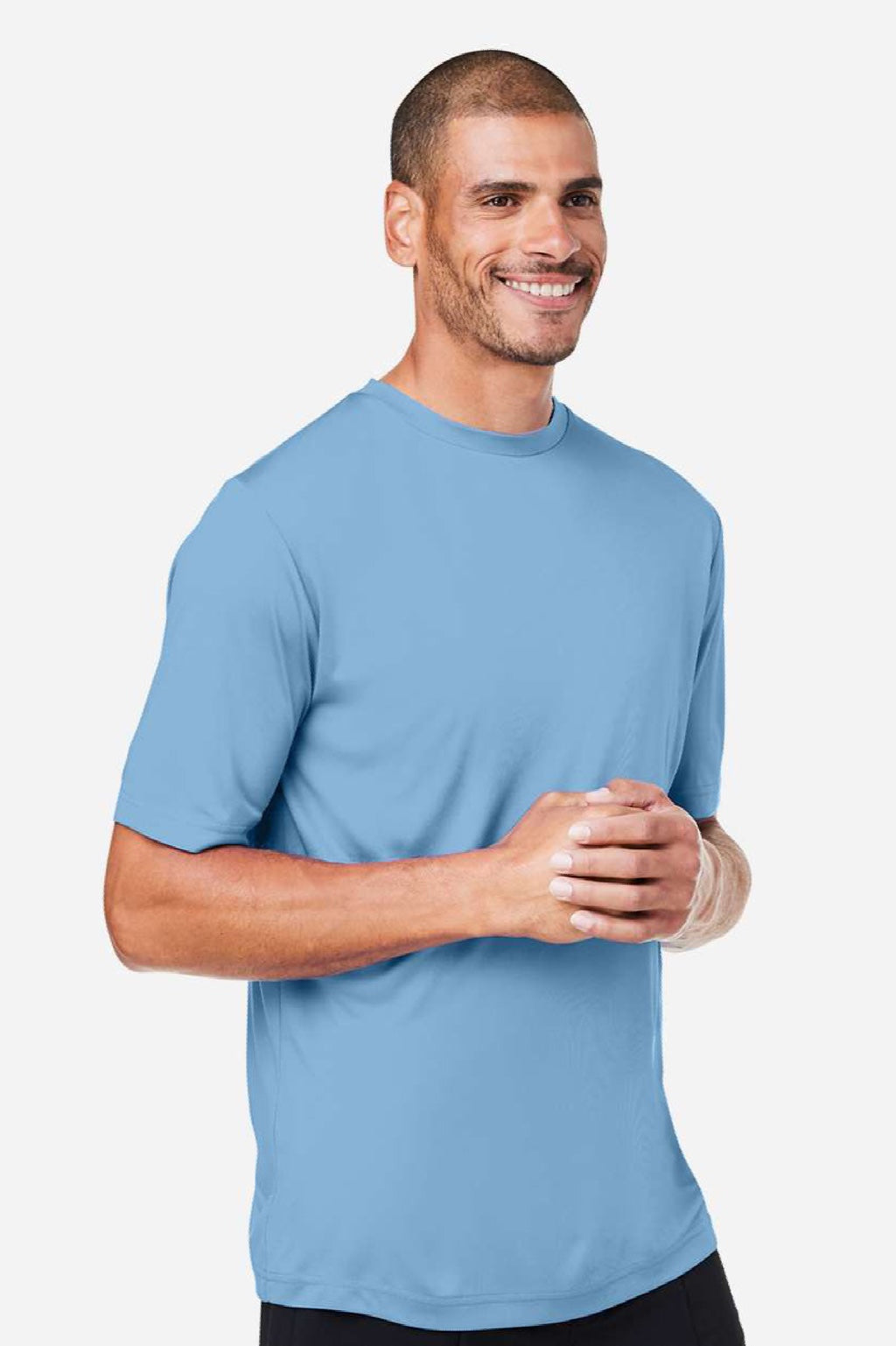 Core 365 CE10 Mens Capital Performance Short Sleeve Crewneck T-Shirt Columbia Blue Model Side