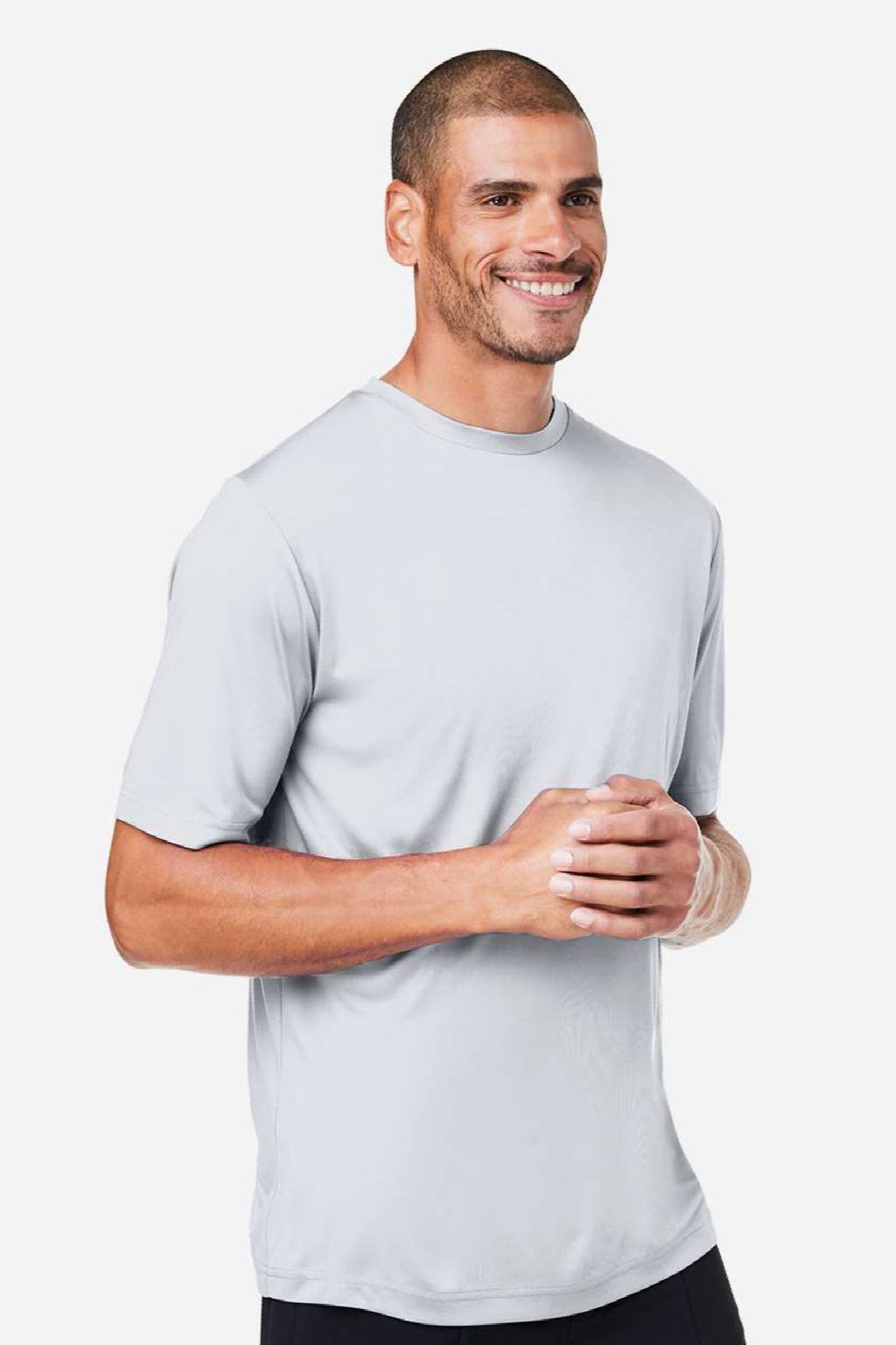 Core 365 CE10 Mens Capital Performance Short Sleeve Crewneck T-Shirt Platinum Grey Model Side
