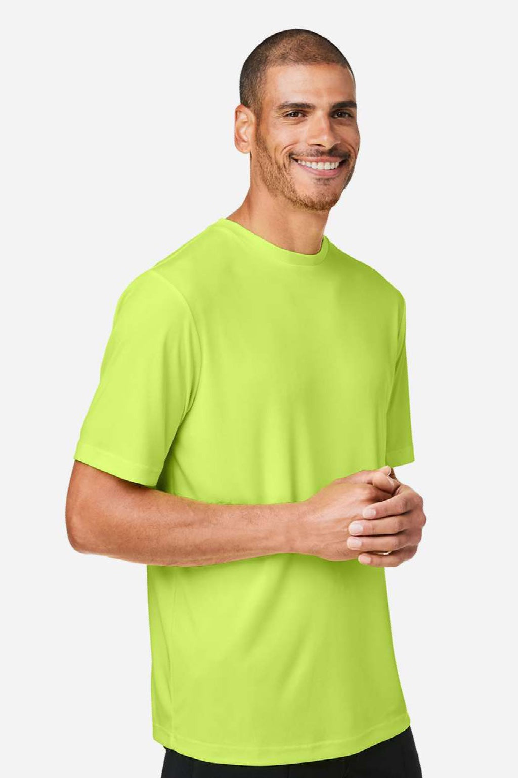 Core 365 CE10 Mens Capital Performance Short Sleeve Crewneck T-Shirt Safety Yellow Model Side