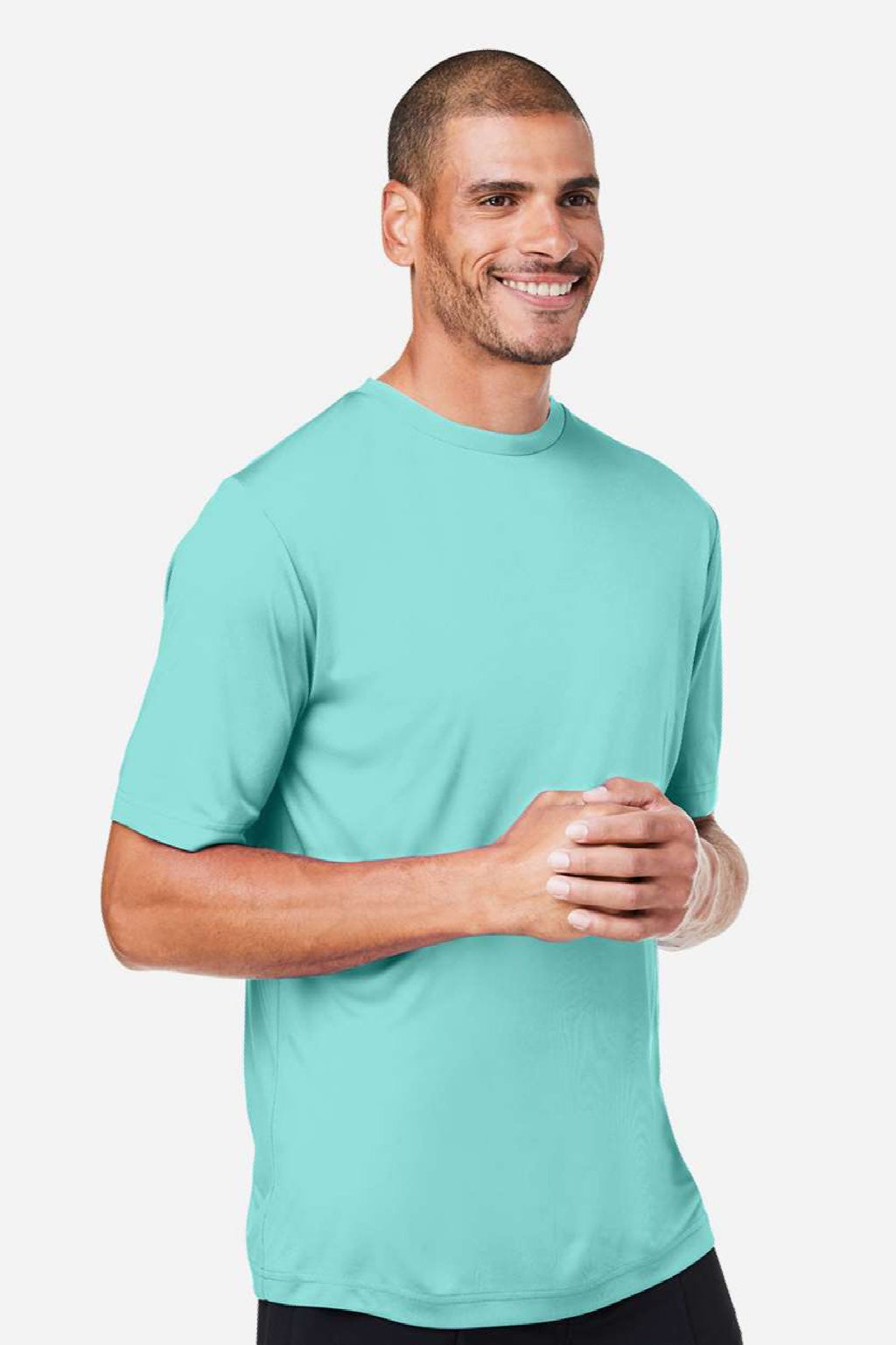 Core 365 CE10 Mens Capital Performance Short Sleeve Crewneck T-Shirt Sea Glass Blue Model Side