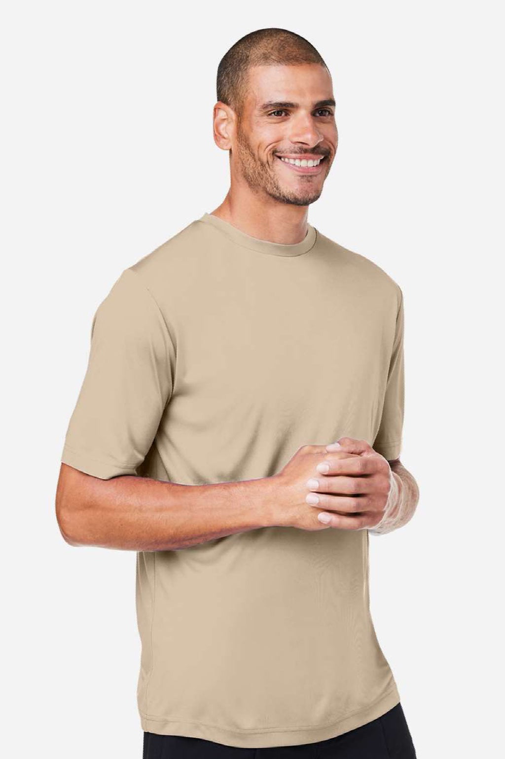 Core 365 CE10 Mens Capital Performance Short Sleeve Crewneck T-Shirt Stone Brown Model Side