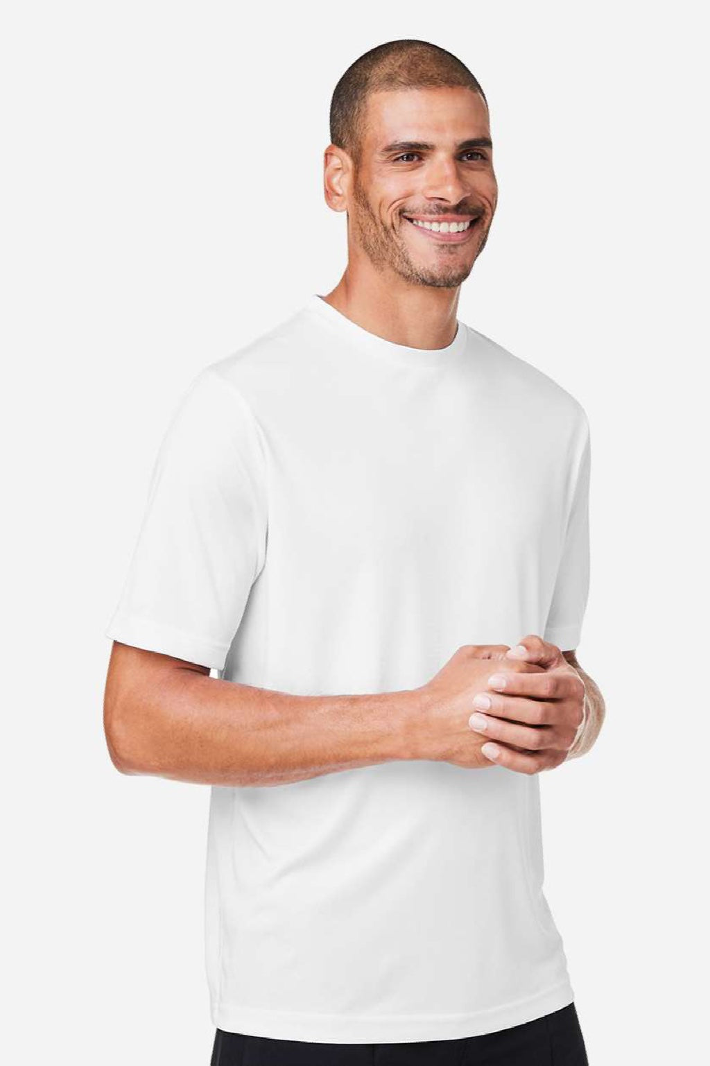 Core 365 CE10 Mens Capital Performance Short Sleeve Crewneck T-Shirt White Model Side