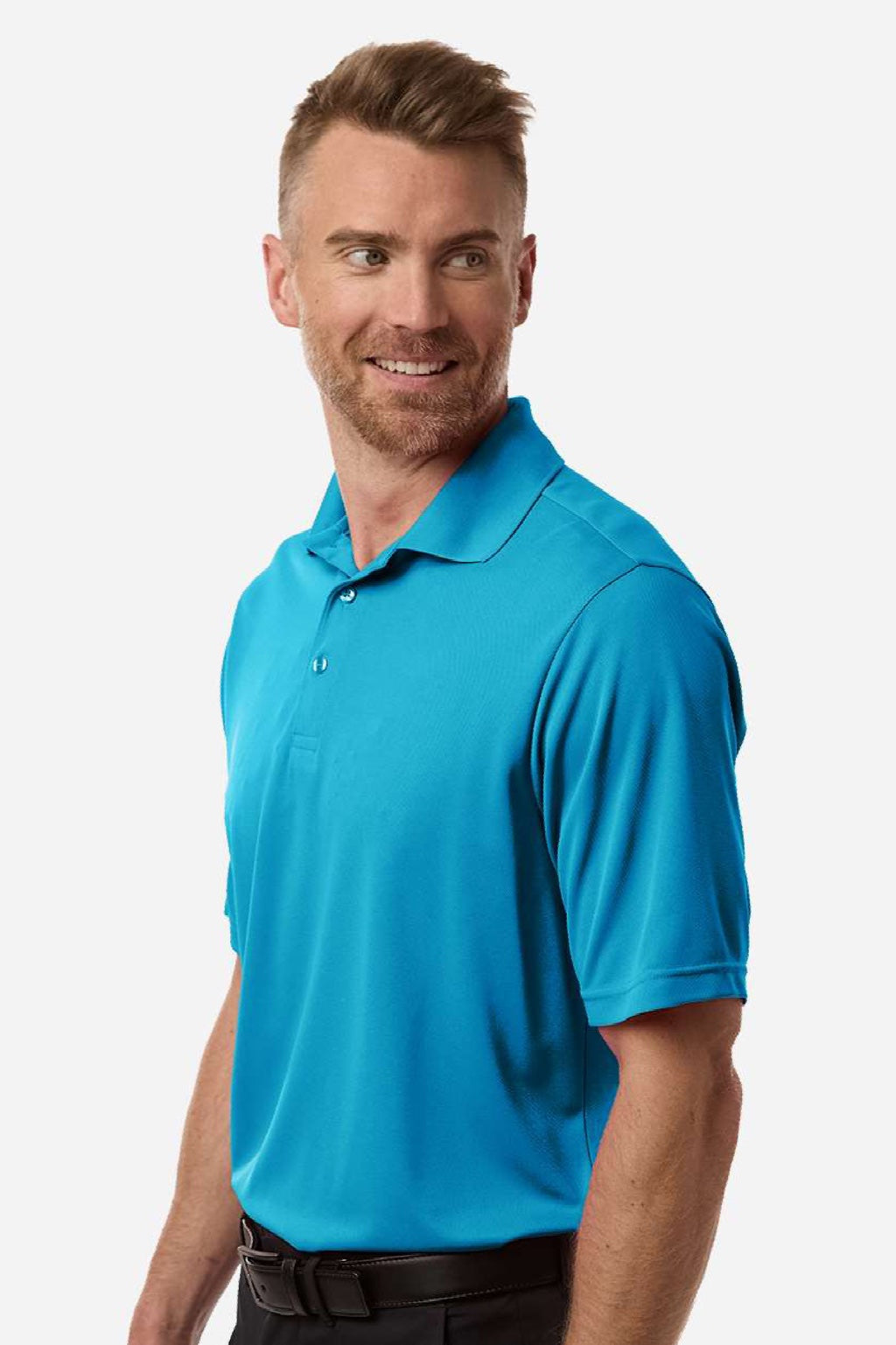 Core 365 CE108 Mens Nova Performance Pique Short Sleeve Polo Shirt Electric Blue Model Side