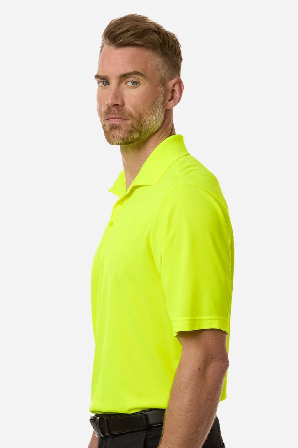 Core 365 CE108 Mens Nova Performance Pique Short Sleeve Polo Shirt Safety Yellow Model Side