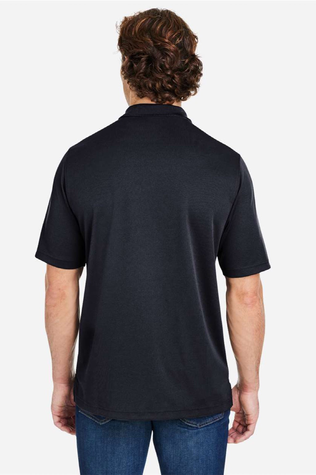 Core 365 CE104 Mens Market Snag Resistant Mesh Short Sleeve Polo Shirt Black Model Back