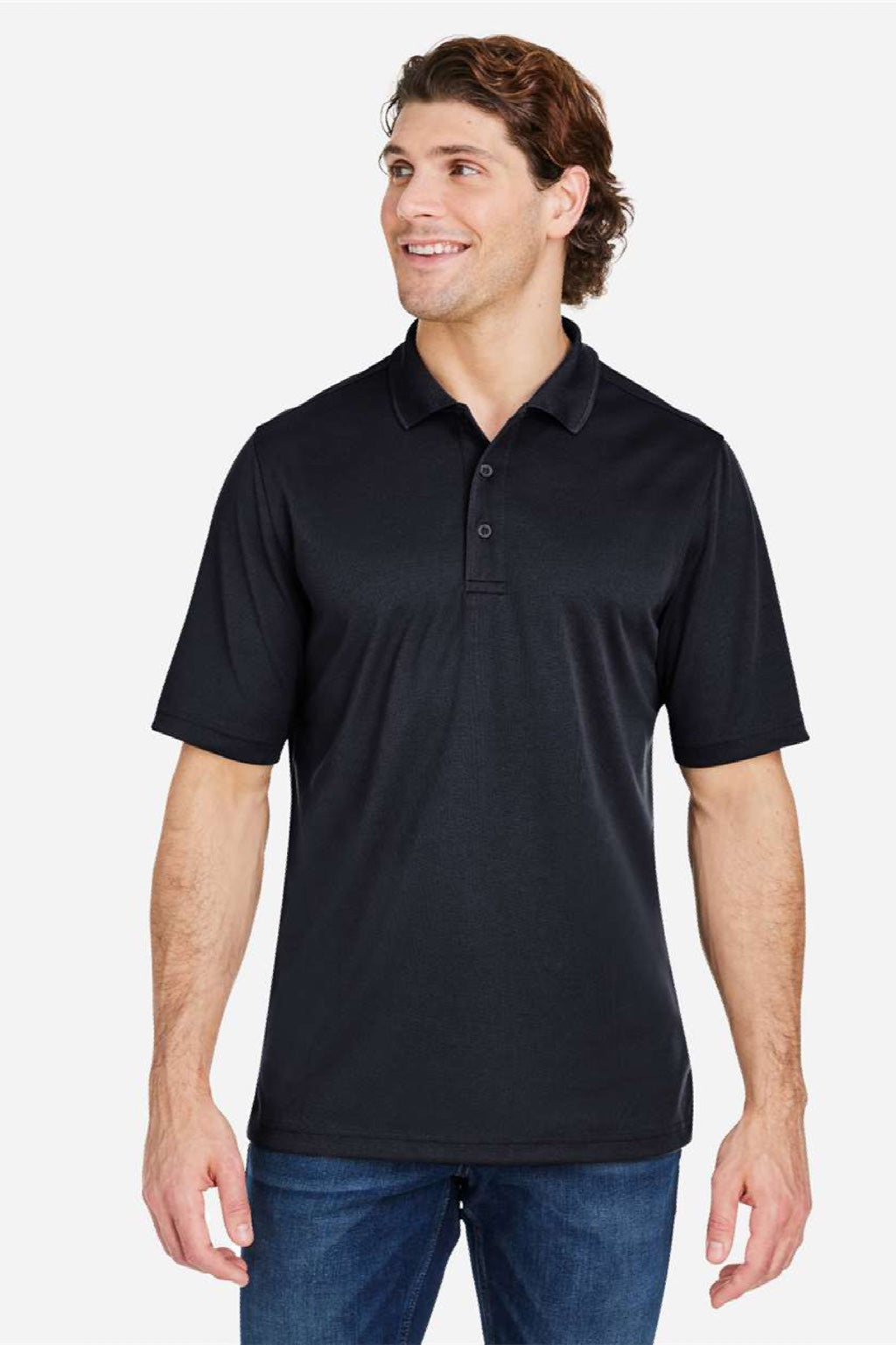 Core 365 CE104 Mens Market Snag Resistant Mesh Short Sleeve Polo Shirt Black Model Front