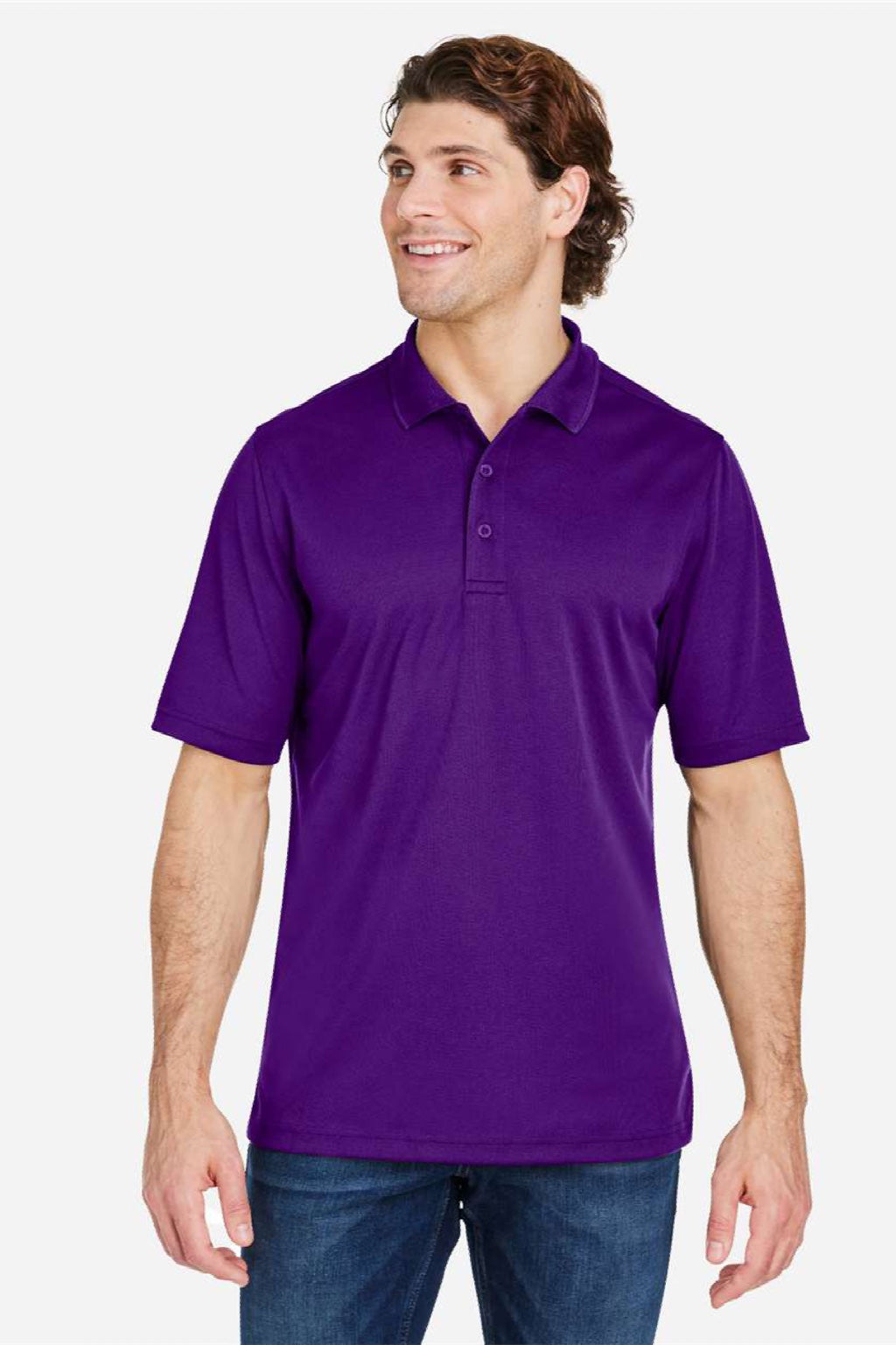 Core 365 CE104 Mens Market Snag Resistant Mesh Short Sleeve Polo Shirt Campus Purple Model Front