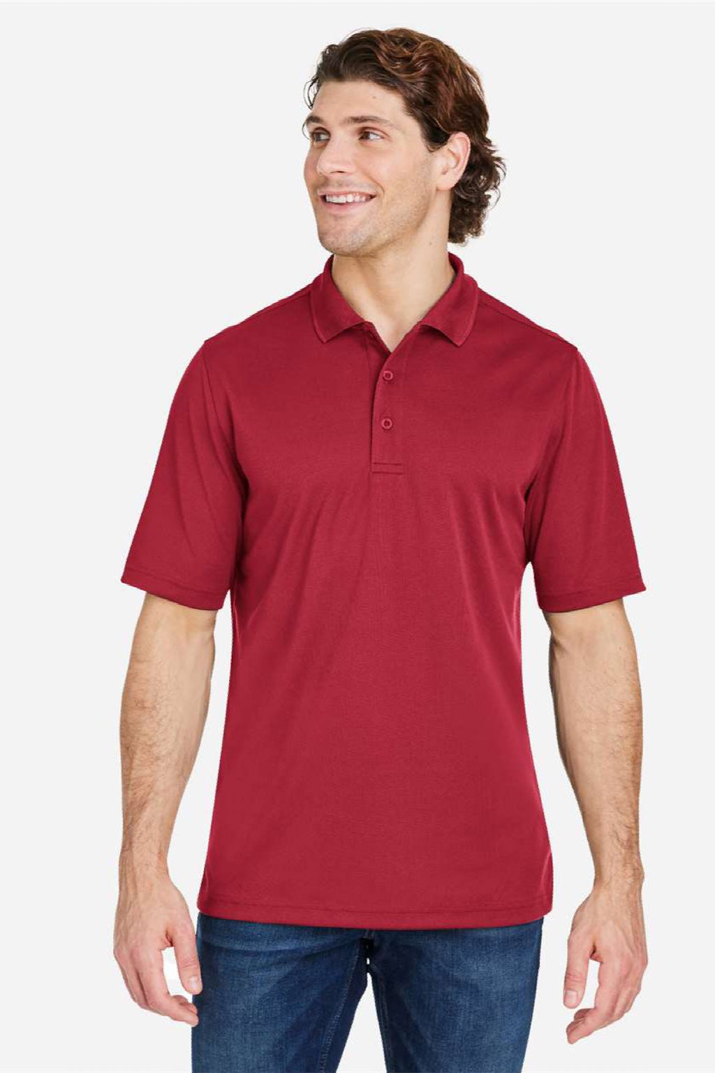 Core 365 CE104 Mens Market Snag Resistant Mesh Short Sleeve Polo Shirt Classic Red Model Front