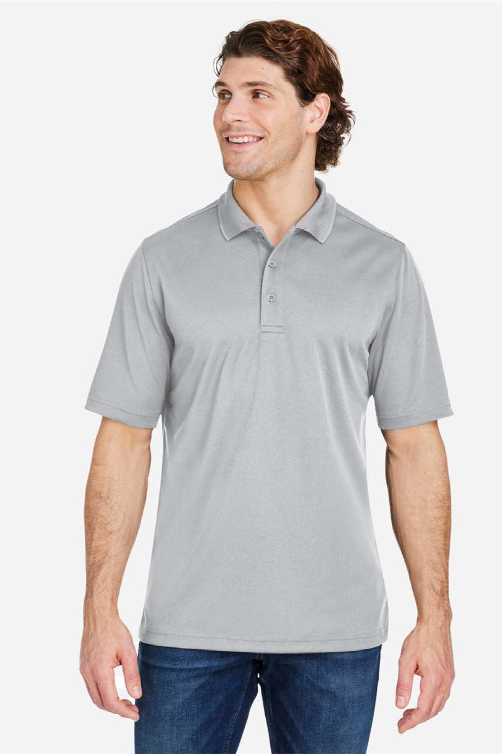 Core 365 CE104 Mens Market Snag Resistant Mesh Short Sleeve Polo Shirt Platinum Grey Model Front
