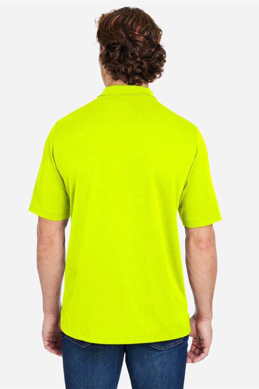 Core 365 CE104 Mens Market Snag Resistant Mesh Short Sleeve Polo Shirt Safety Yellow Model Back