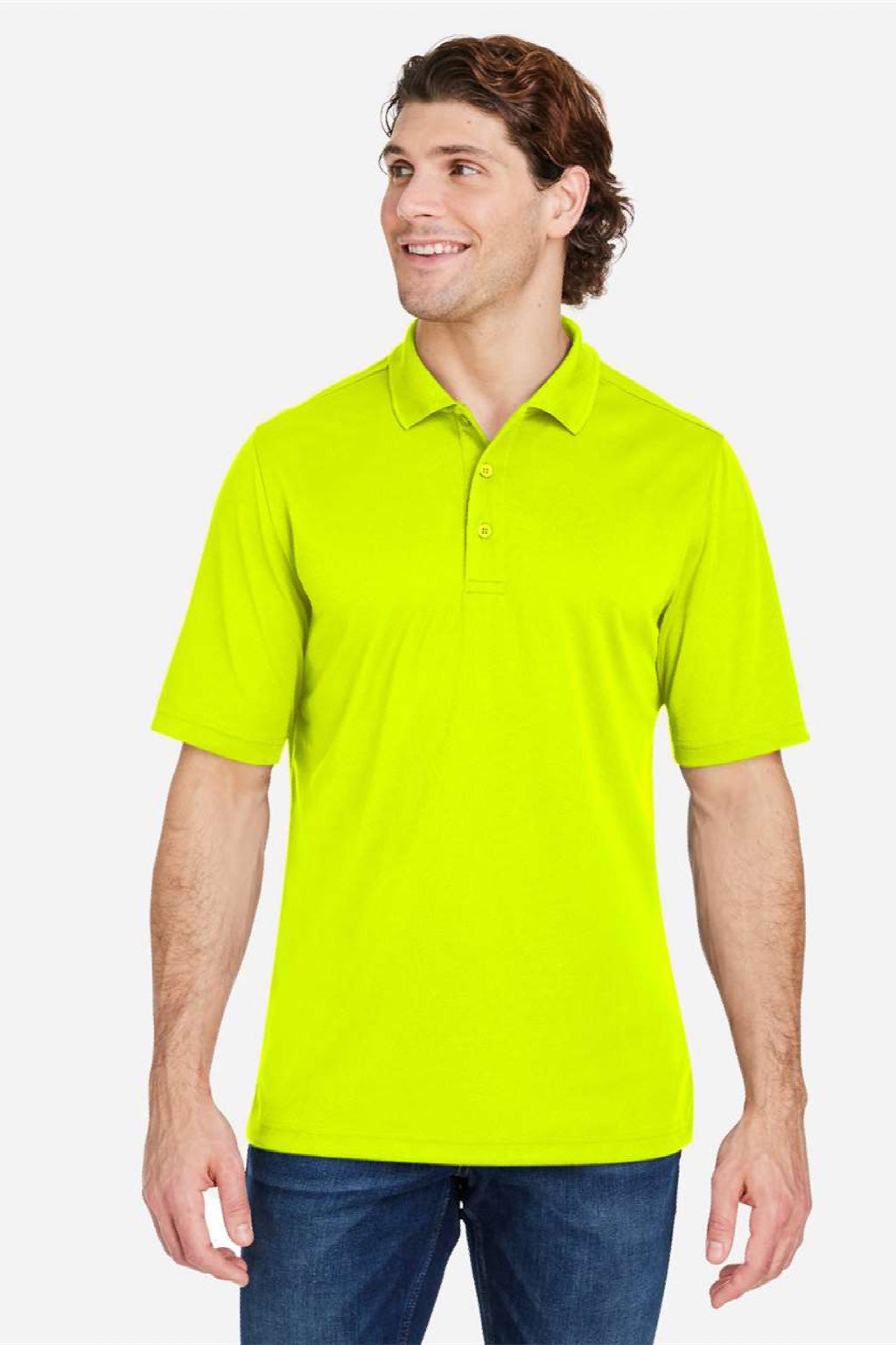Core 365 CE104 Mens Market Snag Resistant Mesh Short Sleeve Polo Shirt Safety Yellow Model Front