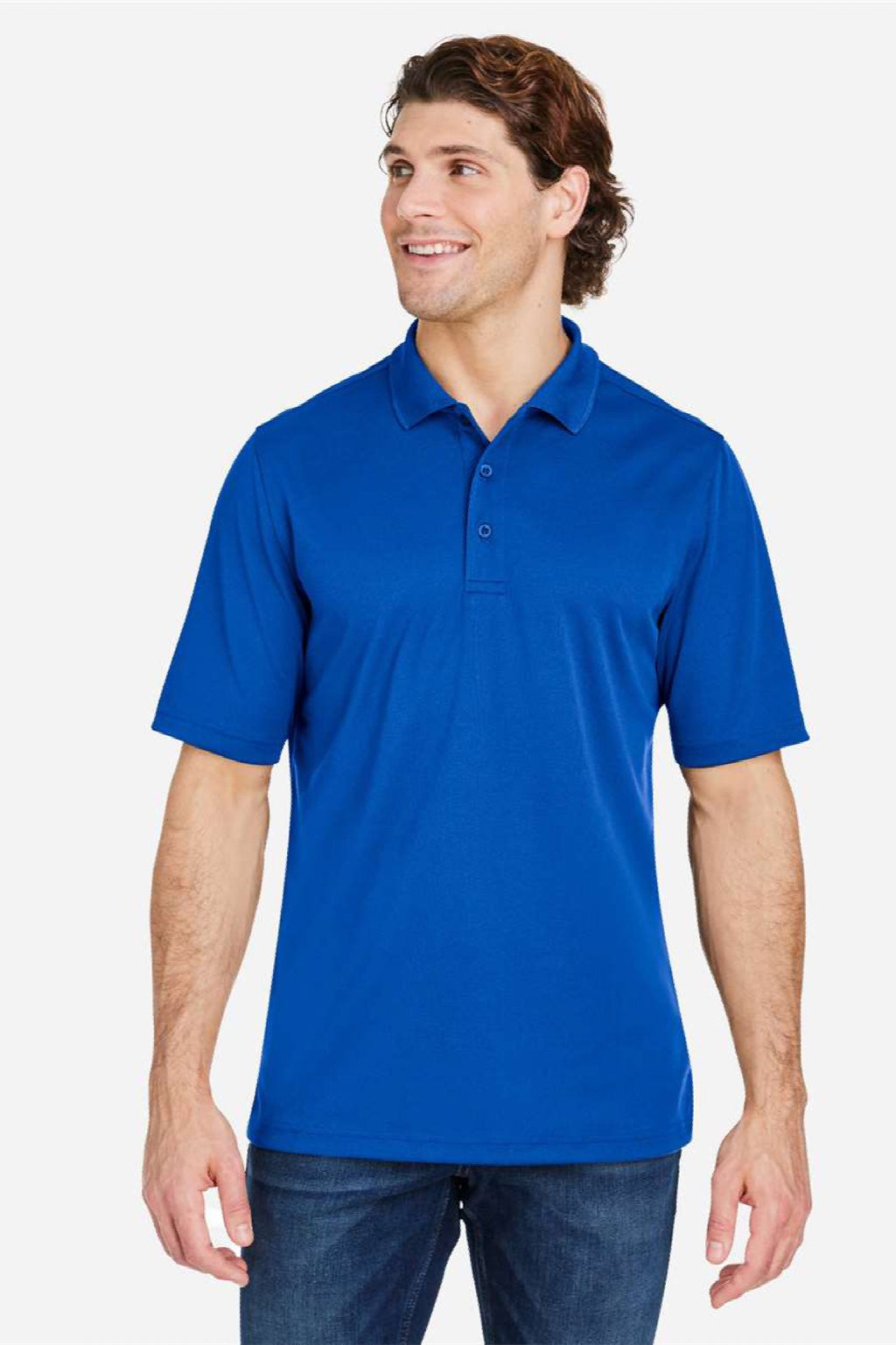 Core 365 CE104 Mens Market Snag Resistant Mesh Short Sleeve Polo Shirt True Royal Blue Model Front