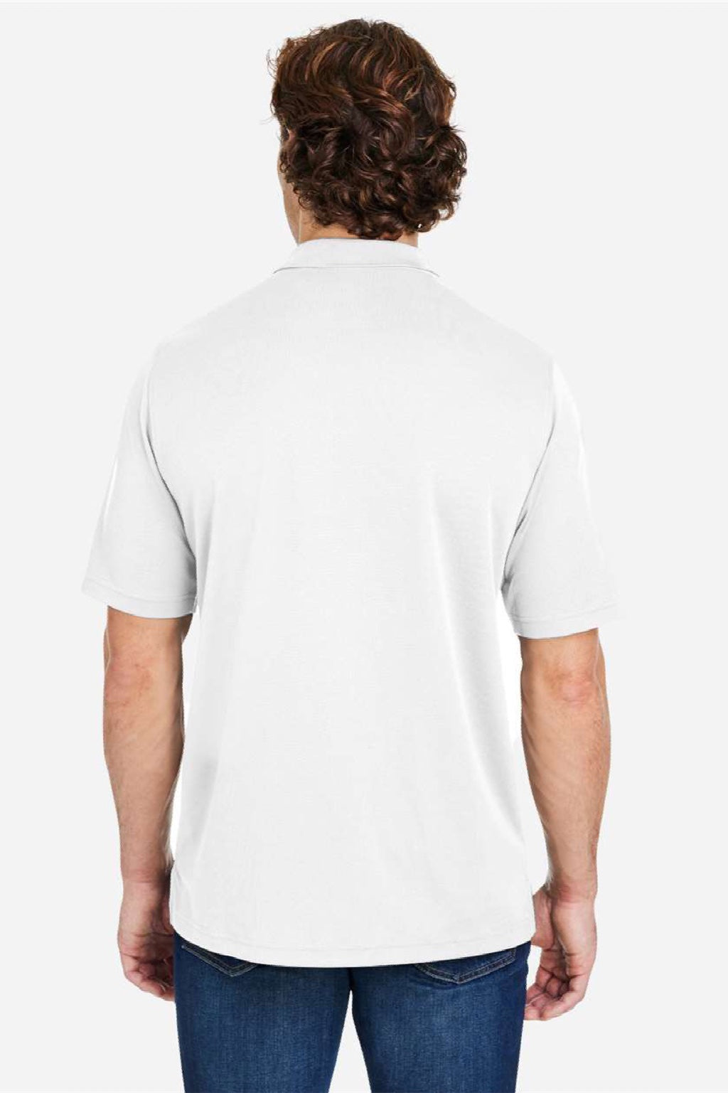 Core 365 CE104 Mens Market Snag Resistant Mesh Short Sleeve Polo Shirt White Model Back
