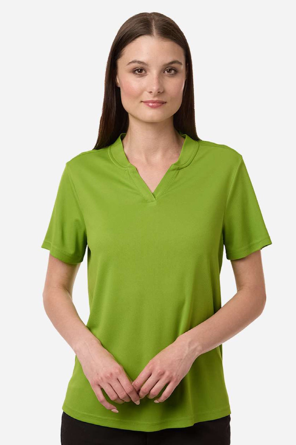 Core 365 CE108W Womens Nova Performance Pique Short Sleeve Polo Shirt Acid Green Model Front