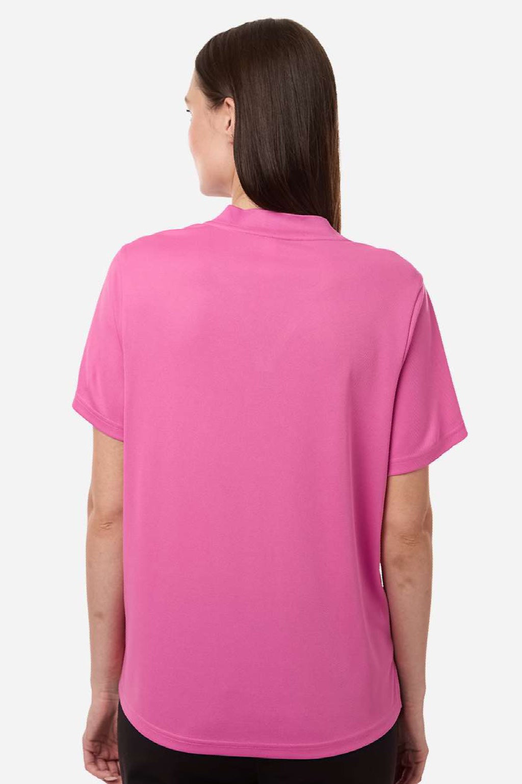 Core 365 CE108W Womens Nova Performance Pique Short Sleeve Polo Shirt Charity Pink Model Back