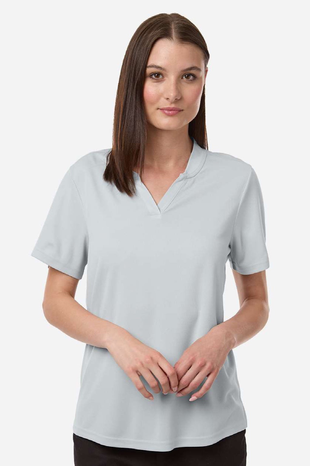 Core 365 CE108W Womens Nova Performance Pique Short Sleeve Polo Shirt Platinum Grey Model Front