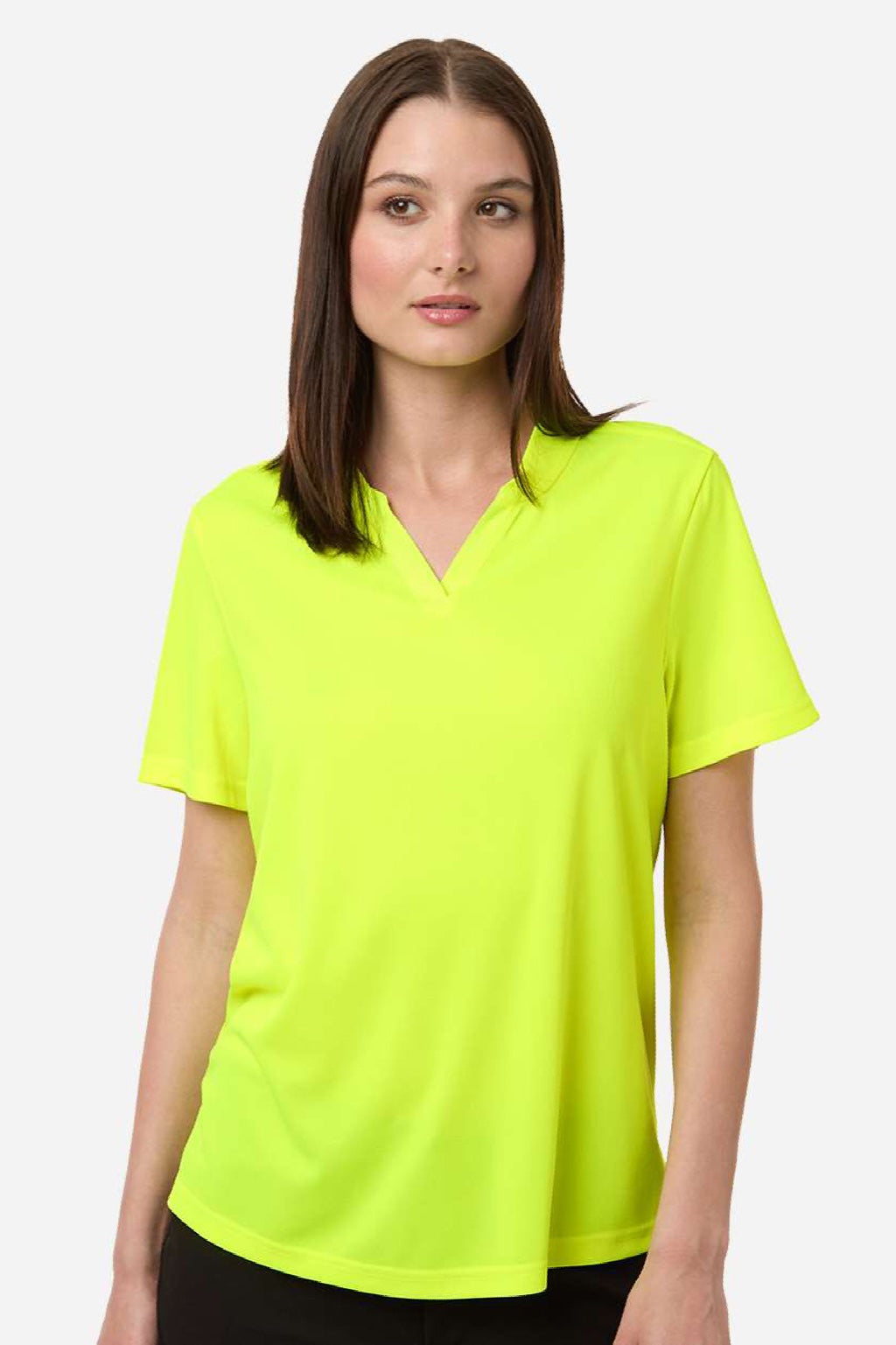 Core 365 CE108W Womens Nova Performance Pique Short Sleeve Polo Shirt Safety Yellow Model Front