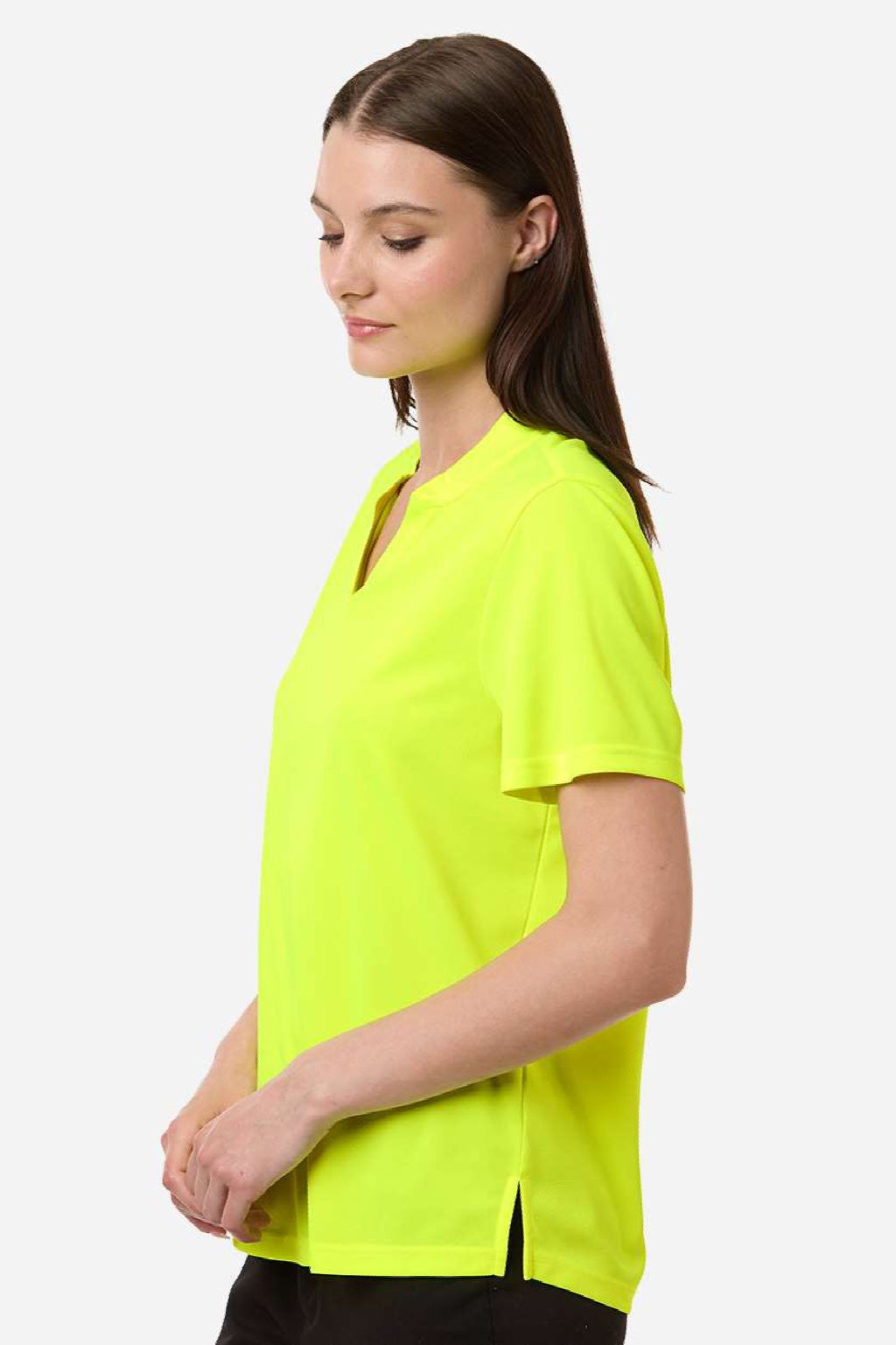 Core 365 CE108W Womens Nova Performance Pique Short Sleeve Polo Shirt Safety Yellow Model Side