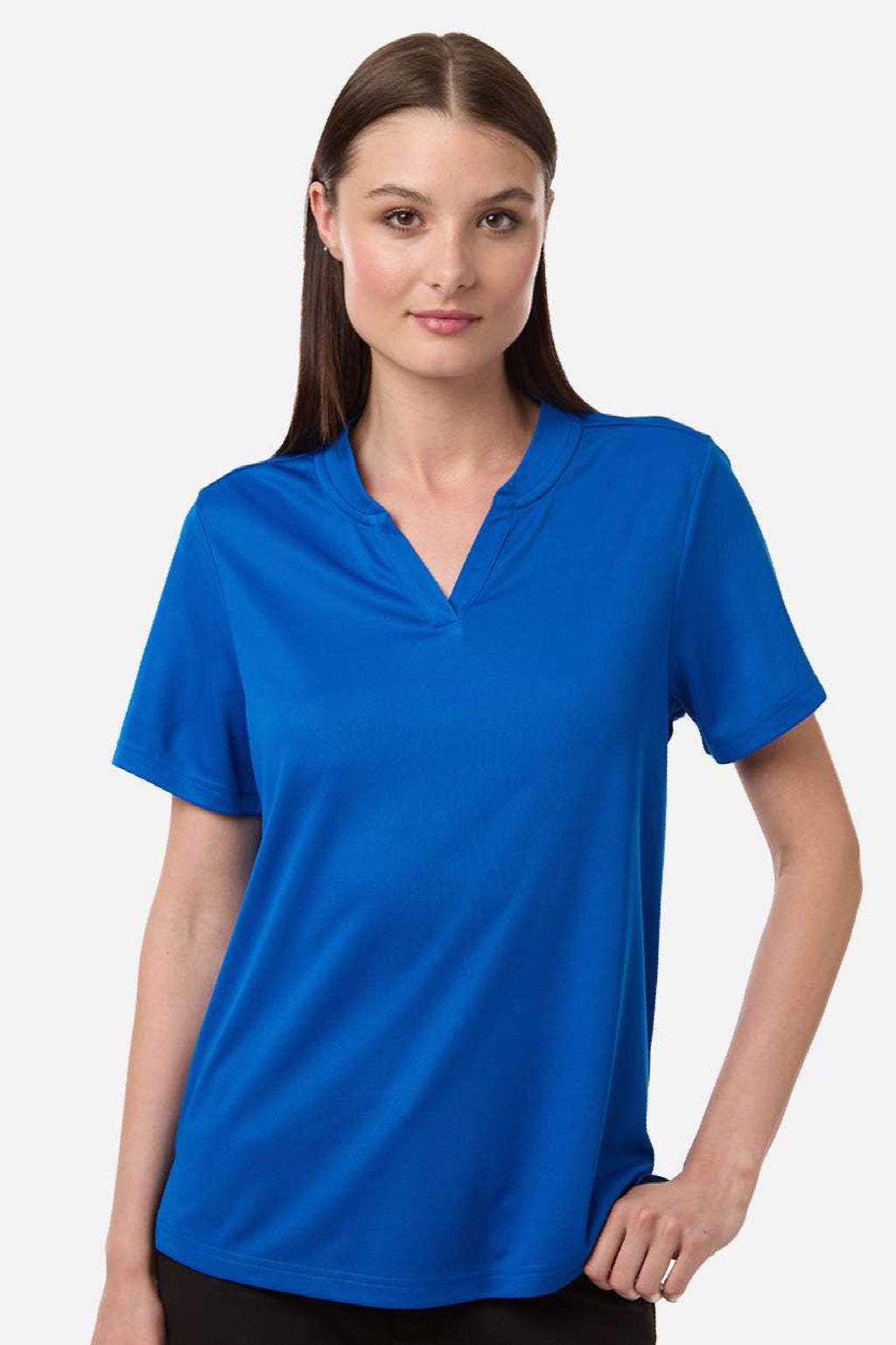 Core 365 CE108W Womens Nova Performance Pique Short Sleeve Polo Shirt True Royal Blue Model Front